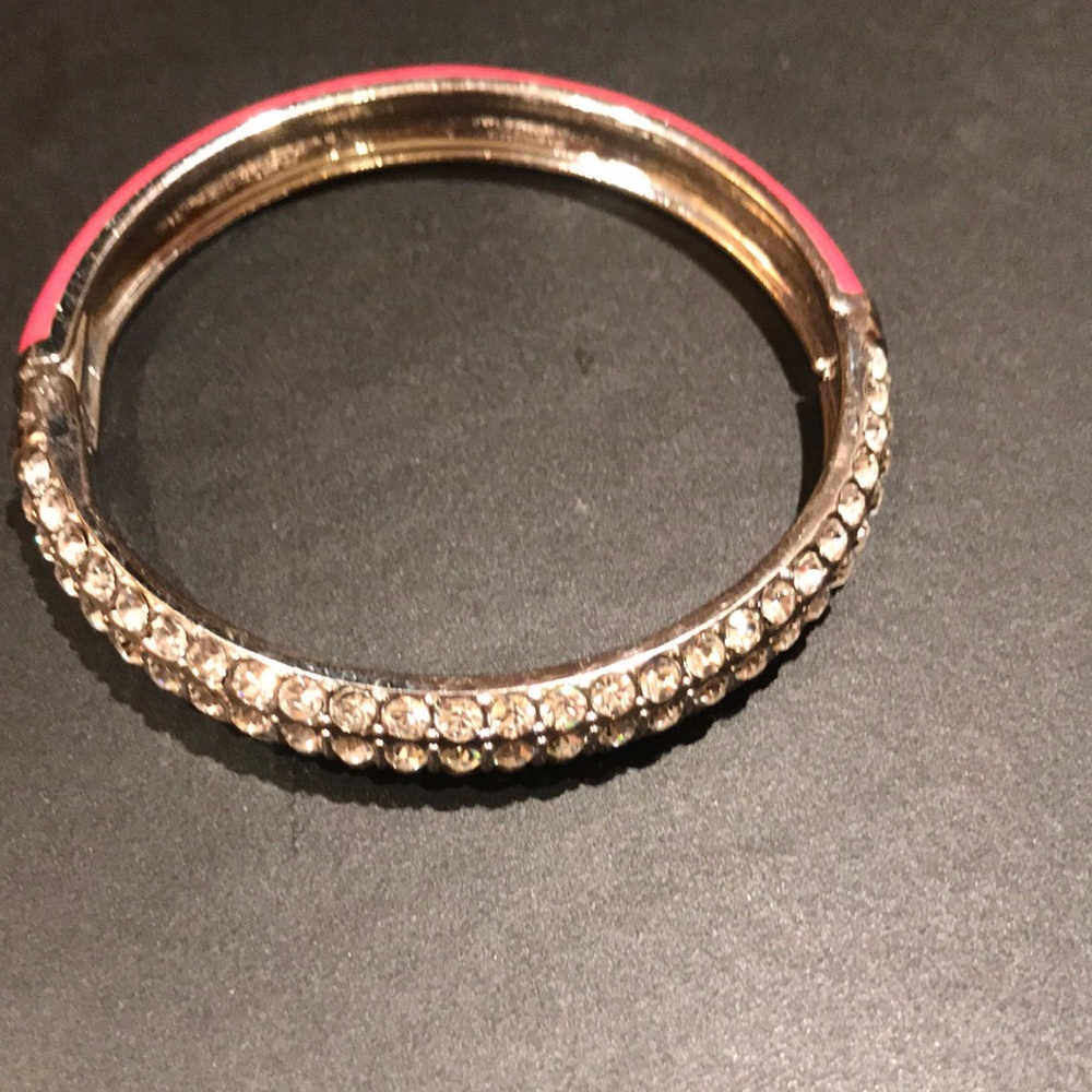 Coral enamel and rhinestone bangle